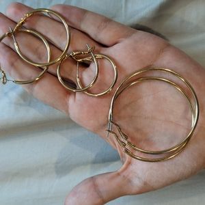 3 pairs s m l gold hoops
